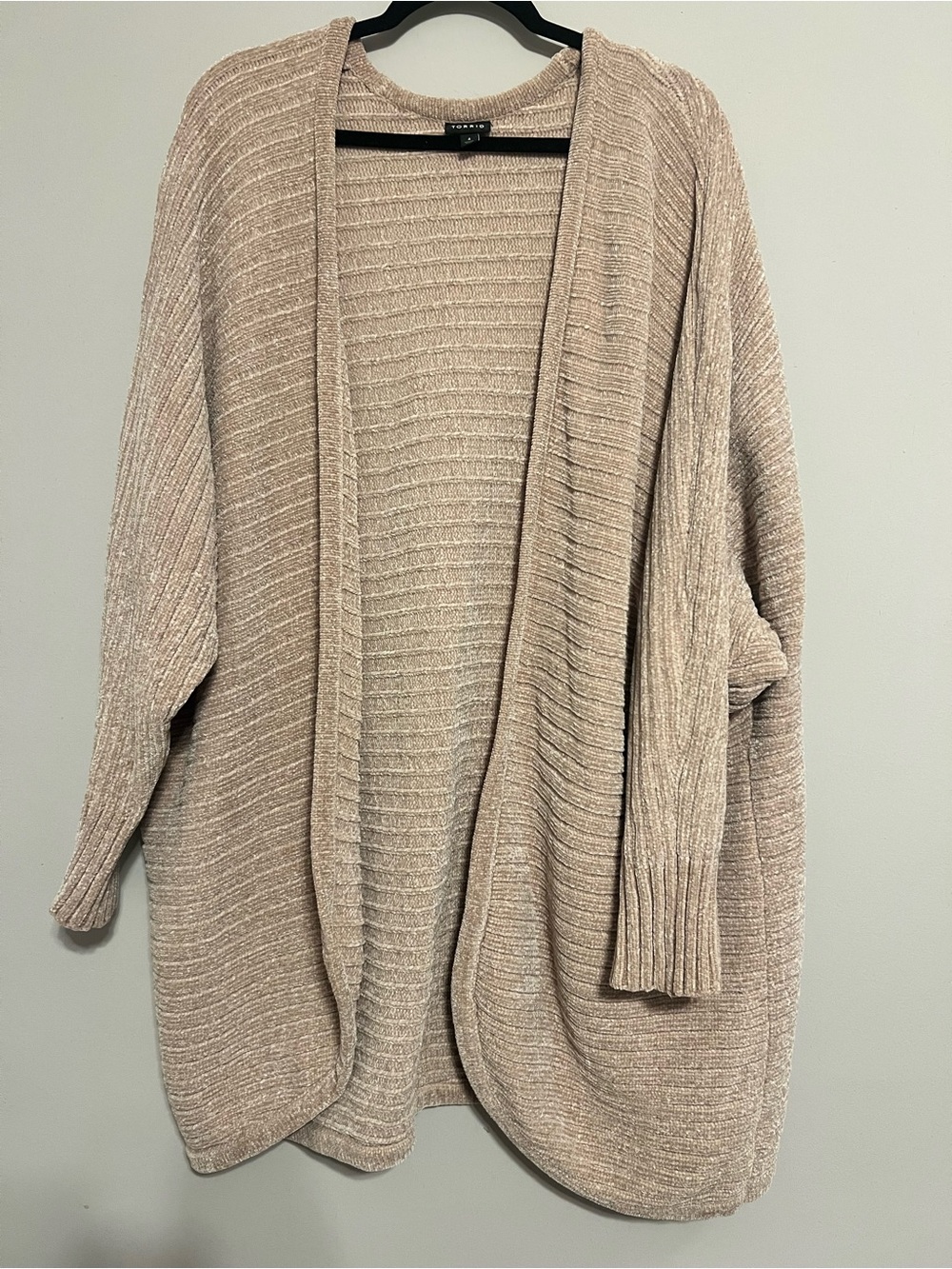 torrid Neutral Ribbed Chenille Cocoon Open-Front Cardigan -Taupe |Women’s 4X